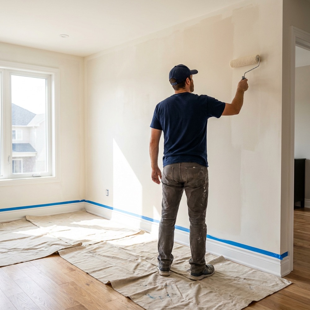 Nashville Paint Co. painter rolling fresh paint on an interior wall