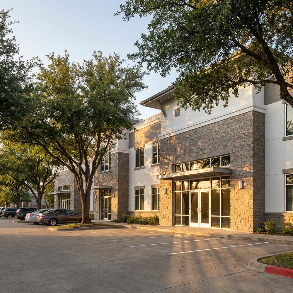 Office complex exterior with a fresh commercial paint job